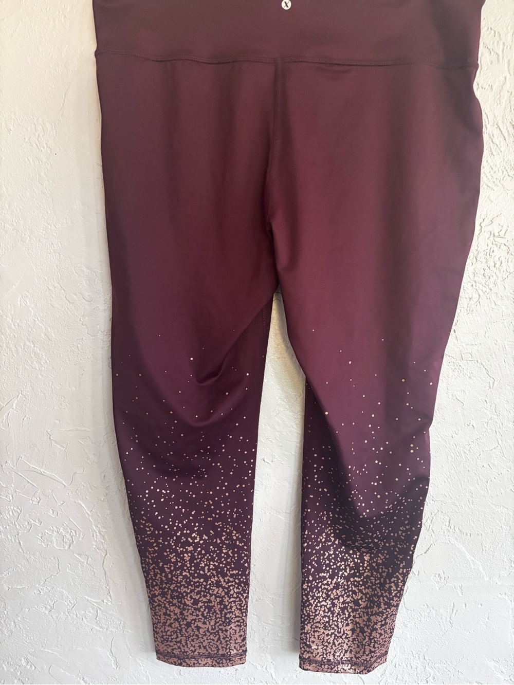 Xersion Leggings XXL 7/8 High Rise Burgundy Rose Gold Speckled‎ Compression